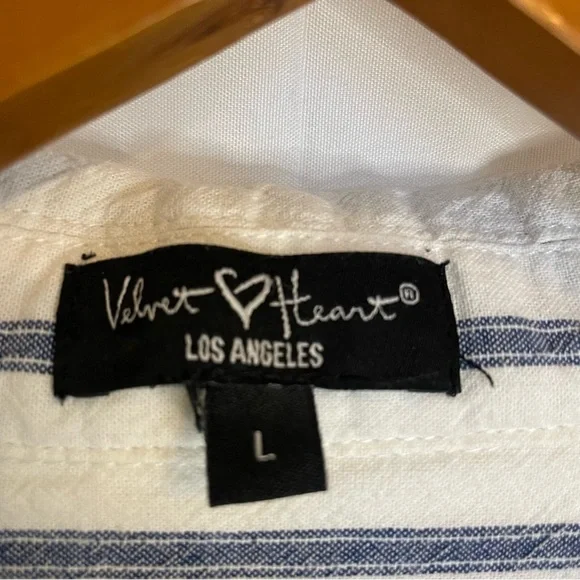 VELVET HEART Women’s Blue White Stripe Button Down Long Sleeve Size Large - Picture 5 of 11